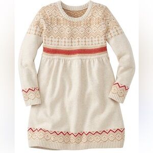 Hanna Andersson Fair Isle Long Sleeve Sweater Dress Cream Brown Red Size 110